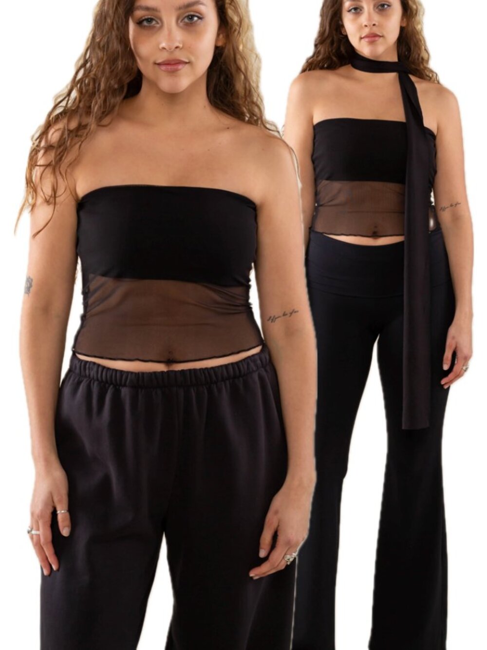 (NWOT) NLT Mulholland Sheer Mesh Panel Strapless Bandeau Tube Top (Black)